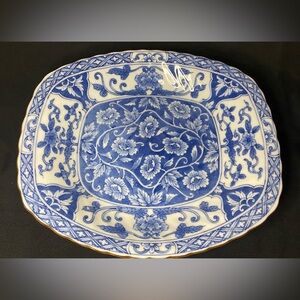 Andrea By Sadek Japan Blue White Ornate Floral Vintage Oval Serving Bowl 9.25x8